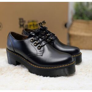 Dr. Martens Leona Low Vintage Smooth Black Leather Heeled Derby Shoes UK 6 NIB